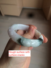 Load image into Gallery viewer, 52.8mm Certified Type A 100% Natural purple/green/yellow/white(FU LU SHOU) chubby vintage style with carved flowers Jadeite Jade bangle AM89-9690
