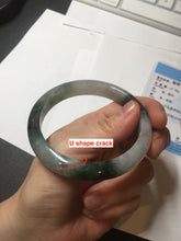 Load image into Gallery viewer, 58mm Certificated icy watery dark green/black/white seaweed jadeite jade bangle S82-7077
