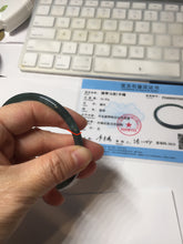 Load image into Gallery viewer, 62.5mm Certified Type A 100% Natural deep sea dark green/blue/black slim round cut Guatemala Jadeite bangle PC162-7020
