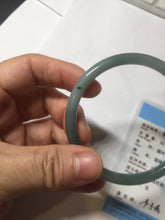 Load image into Gallery viewer, 55.5mm Certified Type A 100% Natural light green/blue/gray Guatemala slim round cut Jadeite bangle PD68-1470
