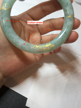 Load image into Gallery viewer, 60mm 100% Natural type A lake watery green/white carved and golden-painted chubby round cut Jadeite Jade bangle PC73
