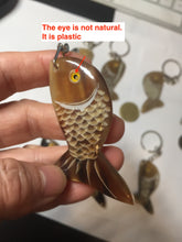 Load image into Gallery viewer, 52x23mm 100% Natural black brown yellow Buffalo Horn 3d carved fish Keychain, pendant, bag hanging group NJ3
