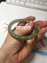 Load image into Gallery viewer, 54.3mm certificated 100% Natural green/gray 翠青 with carved peony slim nephrite Jade bangle HHE101-8780
