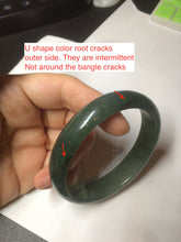 Load image into Gallery viewer, 52.5mm certified type A 100% Natural watery dark green/black oval Jadeite jade bangle BF77-1092
