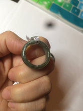 Load image into Gallery viewer, 8 1/2 100% natural type A dark green/gray (冰油青) jadeite jade band ring AZ97
