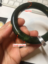 Load image into Gallery viewer, 57.5mm certified 100% Natural dark green/black chubby round cut Hetian nephrite Jade bangle HT39-0122
