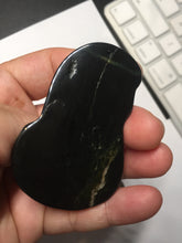 Load image into Gallery viewer, 100% Natural dark green/black jadeite jade(Mocui, 墨翠) GuanYin(观音) Pendant/handhold worry stone BL130
