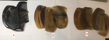 Load image into Gallery viewer, 10x5cm 100% Natural black brown yellow Buffalo Horn half moon Comb with flaws group NJ1
