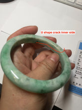 Load image into Gallery viewer, 60.5mm certified type A 100% Natural sunny green/white Jadeite Jade bangle B115-8218
