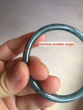 Load image into Gallery viewer, 58mm Certified Type A 100% Natural dark green/blue/gray with flying snow Guatemala slim round cut Jadeite bangle PA141-8833
