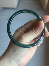 Load image into Gallery viewer, 61.5mm Certified Type A 100% Natural dark green/blue/gray with flying snow Guatemala slim round cut Jadeite bangle PD21-4459
