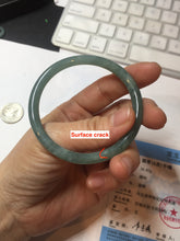 Load image into Gallery viewer, 52.5mm Certified Type A 100% Natural icy watery deep sea dark green/blue/gray/black Guatemala slim round cut Jadeite bangle PB141-8130
