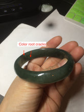 Load image into Gallery viewer, 52.5mm certified type A 100% Natural watery dark green/black oval Jadeite jade bangle BF77-1092
