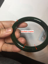 Load image into Gallery viewer, 63mm certified 100% Natural dark green(碧玉) black nephrite Jade bangle HF107-0882
