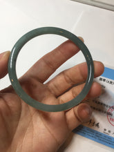Load image into Gallery viewer, 55.5mm Certified Type A 100% Natural icy watery deep sea dark green/ blue/ gray/ black Guatemala slim round cut Jadeite bangle PC66-7043
