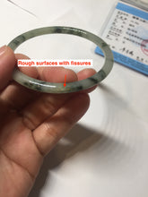 Load image into Gallery viewer, 55.6mm Certified Type A 100% Natural green/black/gray with dark green floating flowers slim round cut Jadeite bangle PD66-5766
