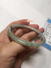 Load image into Gallery viewer, 57.4mm Certified Type A 100% Natural sunny green/white with dark green floating flowers super slim round cut Jadeite bangle PD48-5736
