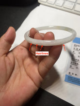 Load image into Gallery viewer, 55.6mm 100% natural Type A icy watery light yellow white slim round cut jadeite jade bangle AD108-8095
