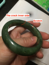 Load image into Gallery viewer, 52.7mm 100% Natural dark green/black nephrite Hetian Jade (和田碧玉) bangle HF36
