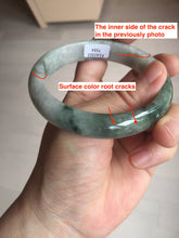 Load image into Gallery viewer, 59mm Certified Type A 100% Natural green gray with green floating flowers Jadeite Jade bangle S85-7054
