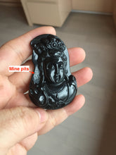 Load image into Gallery viewer, 100% Natural dark green/black jadeite jade(Mocui, 墨翠) GuanYin(观音) Pendant/handhold worry stone BL130
