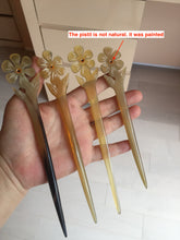 Load image into Gallery viewer, 100% Natural Buffalo Horn carved flowers/bamboo/Auspicious Clouds/love bird stick hairpin CB81 (Add-on item! not for sale individually)
