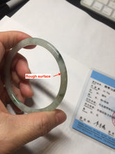 Load image into Gallery viewer, 57.4mm Certified Type A 100% Natural sunny green/white with dark green floating flowers super slim round cut Jadeite bangle PD48-5736
