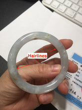 Load image into Gallery viewer, 54.7mm 100% natural type A icy watery light green/brown/black seaweed round cut jadeite jade bangle Q140-5253
