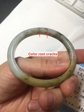 Load image into Gallery viewer, 52mm certified Type A 100% Natural light green yellow brown autumn colors slim oval Jadeite Jade bangle Q140-4074
