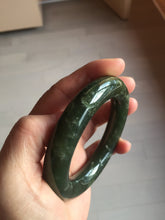 Load image into Gallery viewer, 55.5mm certified 100% Natural dark green/gray/black chubby round cut nephrite Hetian Jade bangle HF85-0882
