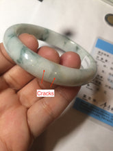 Load image into Gallery viewer, 55.5mm certificated Type A 100% Natural light green/white with green floating flowers Jadeite Jade bangle AM81-1635
