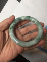 Load image into Gallery viewer, 55.8mm certified 100% natural Type A light green white with green floating flowers round cut jadeite jade bangle BS93-6606
