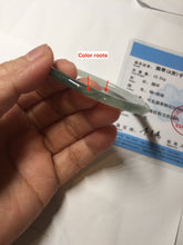 Load image into Gallery viewer, 55.3mm Certified type A 100% Natural icy watery dark green white half mountain half water two-tone(半山半水) slim round cut Jadeite bangle BG218-8579
