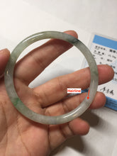 Load image into Gallery viewer, 57.4mm Certified Type A 100% Natural sunny green/white with dark green floating flowers super slim round cut Jadeite bangle PD48-5736
