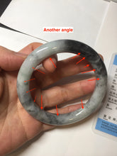 Load image into Gallery viewer, RESERVED! please don&#39;t order. Thank you. 55.5mm certified Type A 100% Natural black white light green (WuJi) chubby round cut Jadeite Jade bangle PB159-5845
