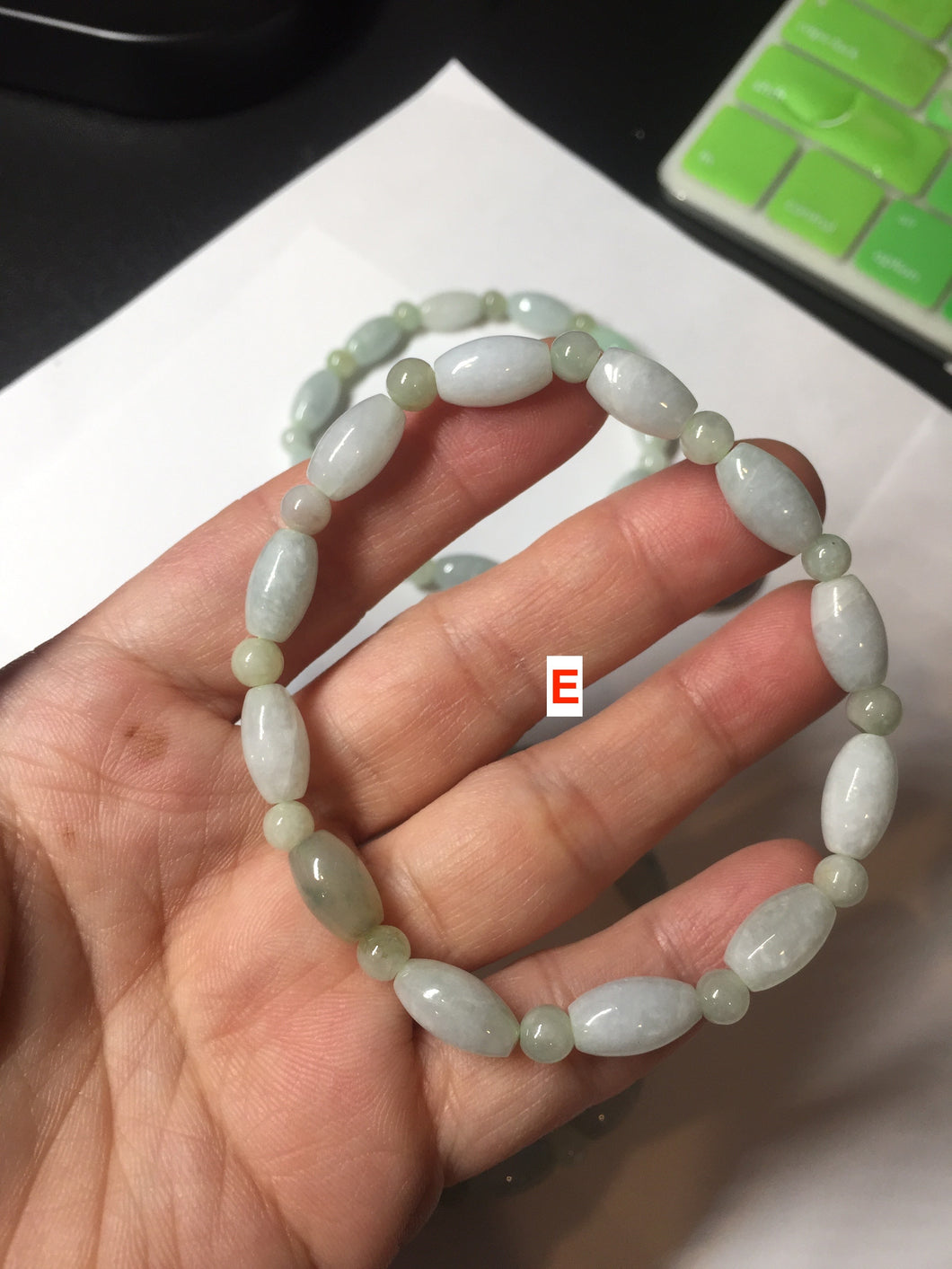 100% natural type A icy watery green olive shape(LU LU TONG) beads +round bead  jadeite jade  bracelet BK55