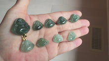 Load and play video in Gallery viewer, 100% Natural type A ict watery dark green(老油青) happy Buddha jadeite pendant 178
