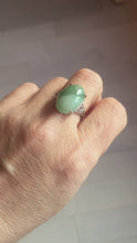 Load and play video in Gallery viewer, 100% natural type A half light green half dark green four-prong jadeite jade ring X142
