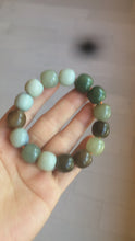 Load and play video in Gallery viewer, 100% Natural 12-13mm dark green/gray/purple/brown vintage style nephrite Hetian Jade bead bracelet XY17
