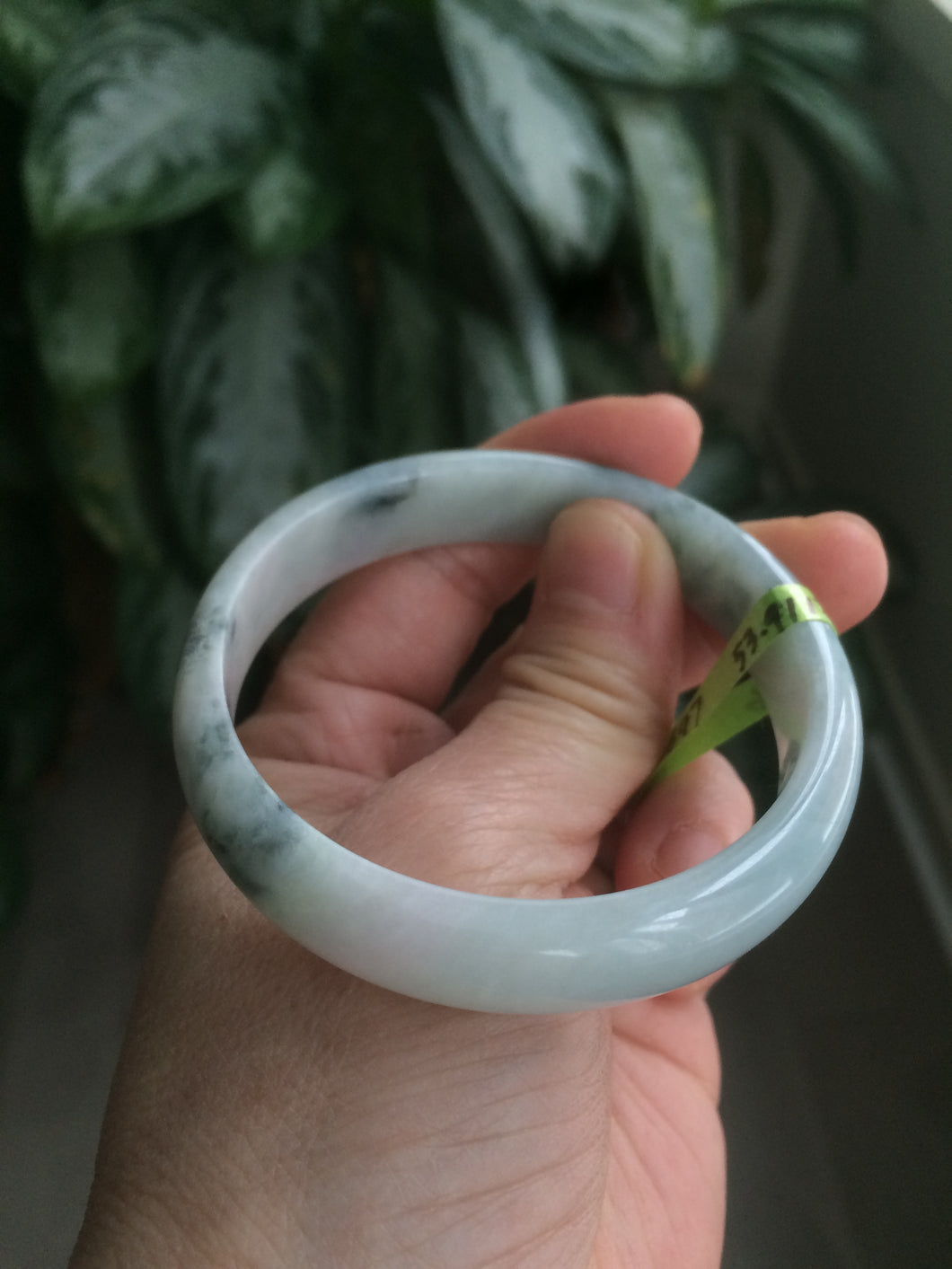 53.9mm Certified Type A 100% Natural white/purple with green floating flowers Jadeite Jade bangle U71-2697