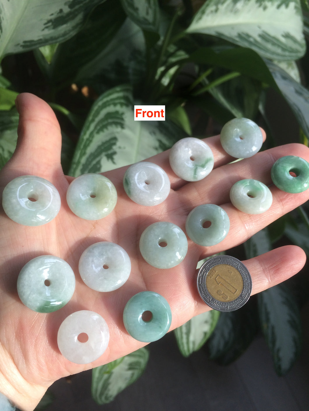 17.8-21mm Type A 100% Natural green/white Jadeite Jade Safety Guardian Button donut Pendant group AD33