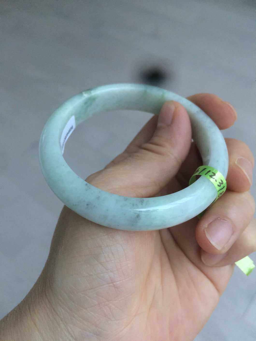 54.6mm certified type A 100% Natural green/white Jadeite Jade bangle L129-4939
