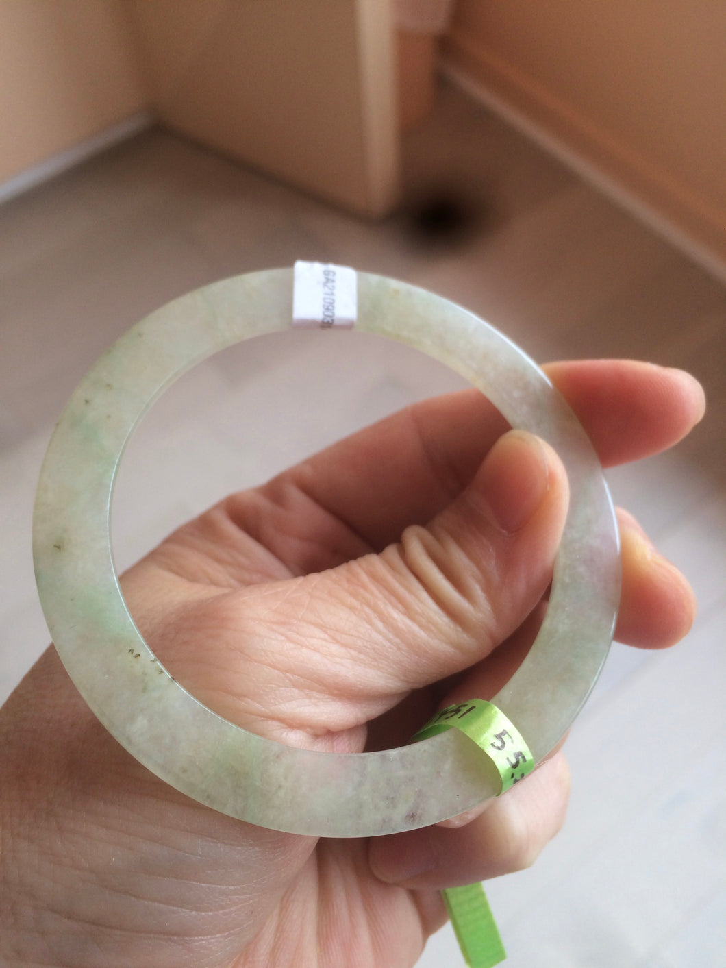 55.2 mm certified Type A 100% Natural icy green/yellow super thin Jadeite bangle AH48-1451