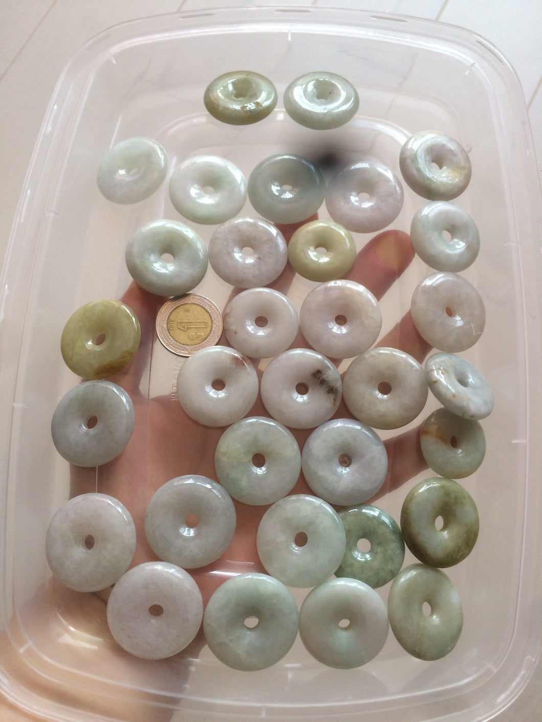 24-25mm Type A 100% Natural light green/white/purple/red Jadeite Jade Safety Guardian Button donut Pendant group AK39 (Add-on items)