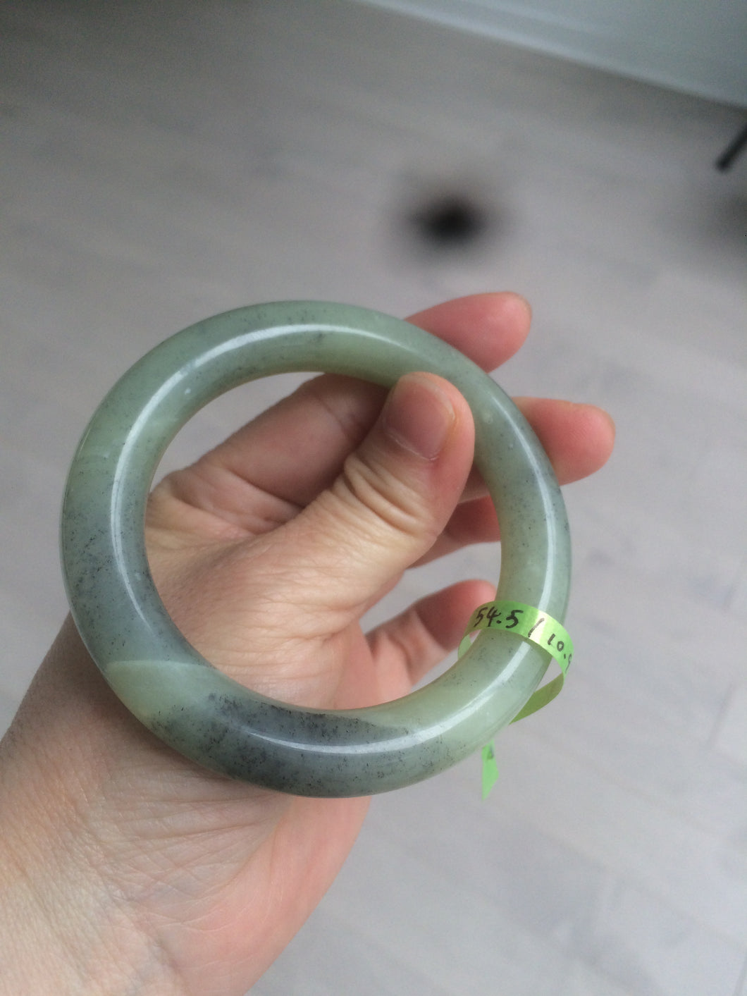 54.6mm certified 100% Natural green/black nephrite(籽料青花) seed material round cut hetian Jade bangle HT23-5521 卖了
