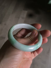 Load image into Gallery viewer, 50.5mm Certified Type A 100% Natural sunny green/white Oval Jadeite Jade bangle AD55
