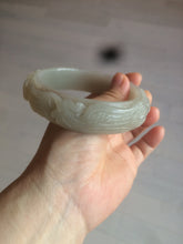 Load image into Gallery viewer, 63.6mm 100% natural light pale pink/gray Quartzite (Shetaicui jade) Phoenix and Peony bangle XY8
