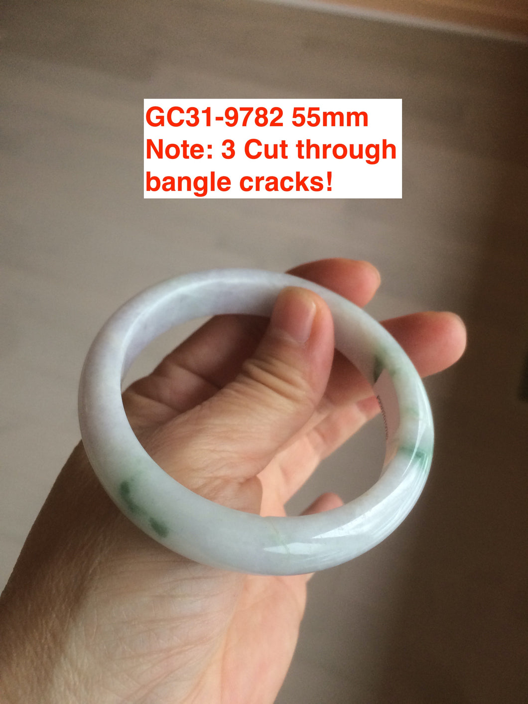 55mm Certified type A 100% Natural green/white/purple Jadeite bangle GC31-9782 Add on product