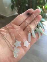 Load image into Gallery viewer, 100% Natural type A icy green/white jadeite Jade stars/water drop/wolf&#39;s fang dangling earring Q84 (add on item, Not sale individually.)
