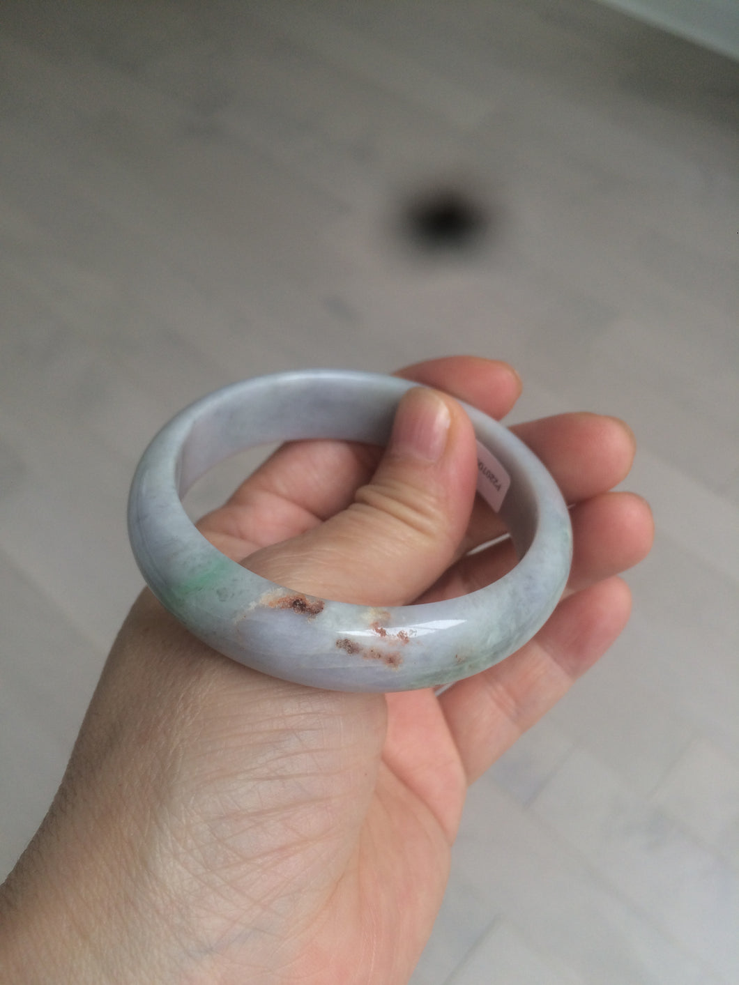 54.2mm 100% natural type A certified light green/purple/red (FU LU SHOU, 福禄寿) jadeite jade bangle AM35-0063